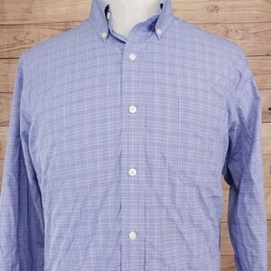 Buttoned Down Dress Shirt Mens 17.5 Classic Fit Blue Plaid Supima Cotton